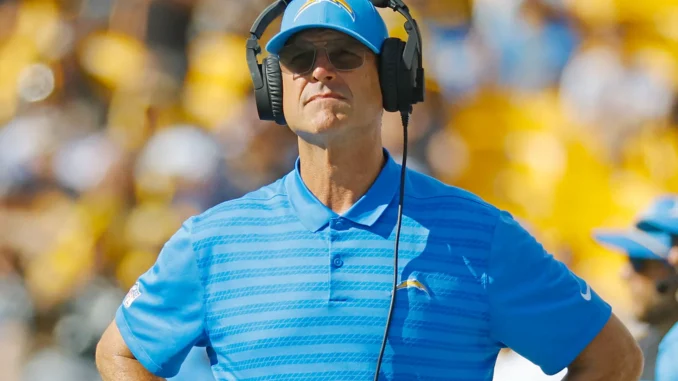 Head-Coach-Jim-Harbaugh-of-the-Los-Angeles-Chargers-in-action-against-the-Pittsburgh-Steelers-on-September-22-2024-at-Acrisure-Stadium-in-Pittsburgh-Pennsylvania
